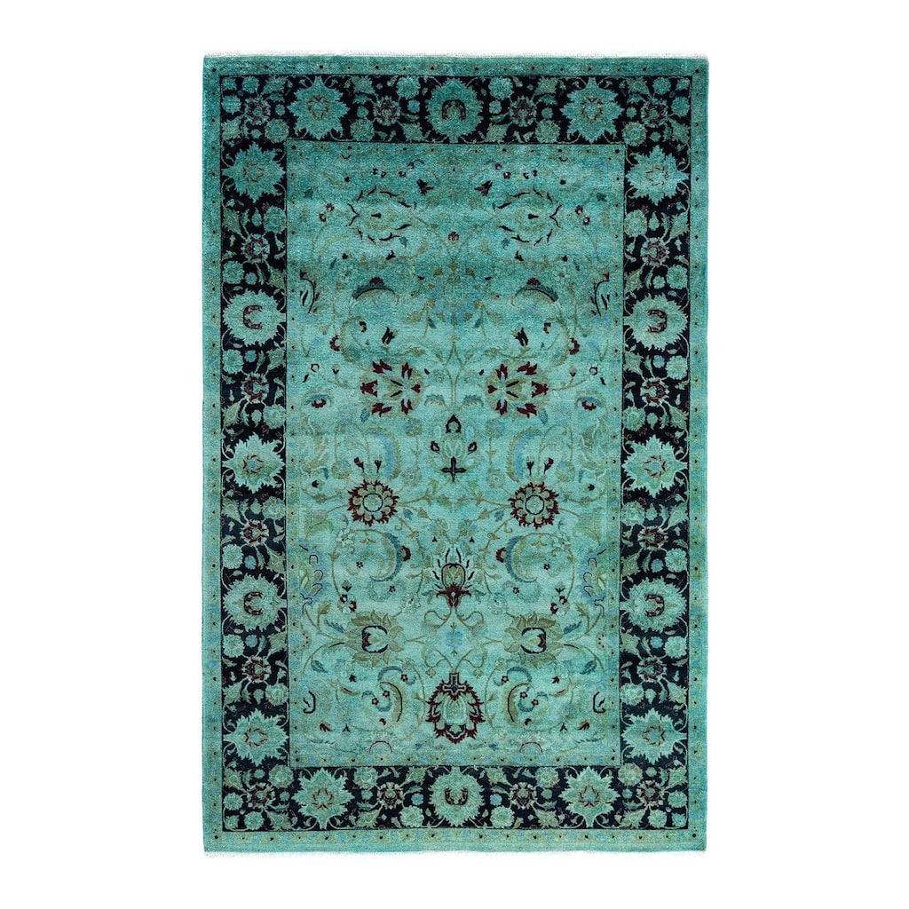 Fine Vibrance One-of-a-Kind Hand-Knotted Area Rug - Green, 4' 8" x 7' 5" - 4' 8" x 7' 5"