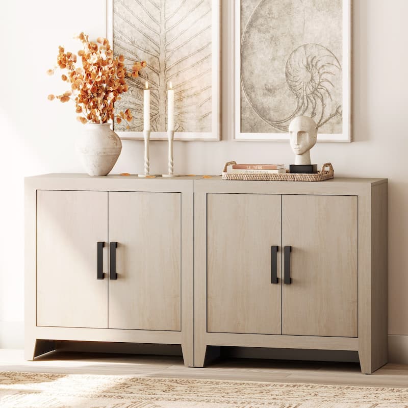 WAMPAT Farmhouse Buffet Cabinet with Door, Kitchen Sideboard for Dining & Living Room - 2 PCS-Beige