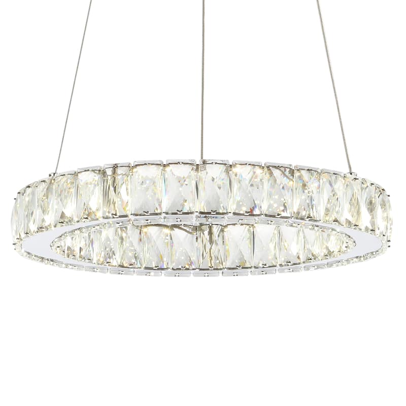 Alexia 15.7" Adjustable Integrated LED Metal/Crystal Pendant Pendant, Chrome/Clear by JONATHAN Y