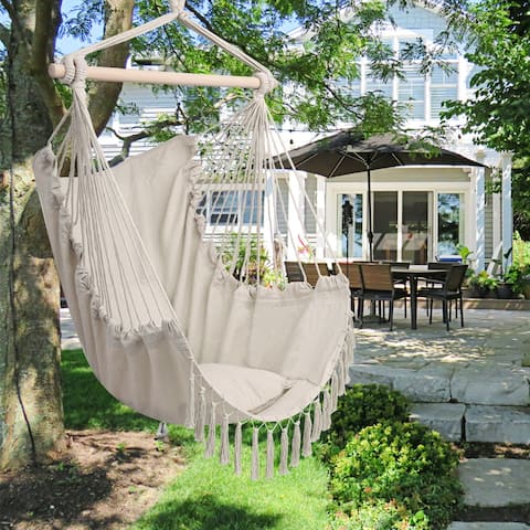 Outdoor/Indoor Tassel Plus Pillow Hanging Chair Gray/Beige/Coffee