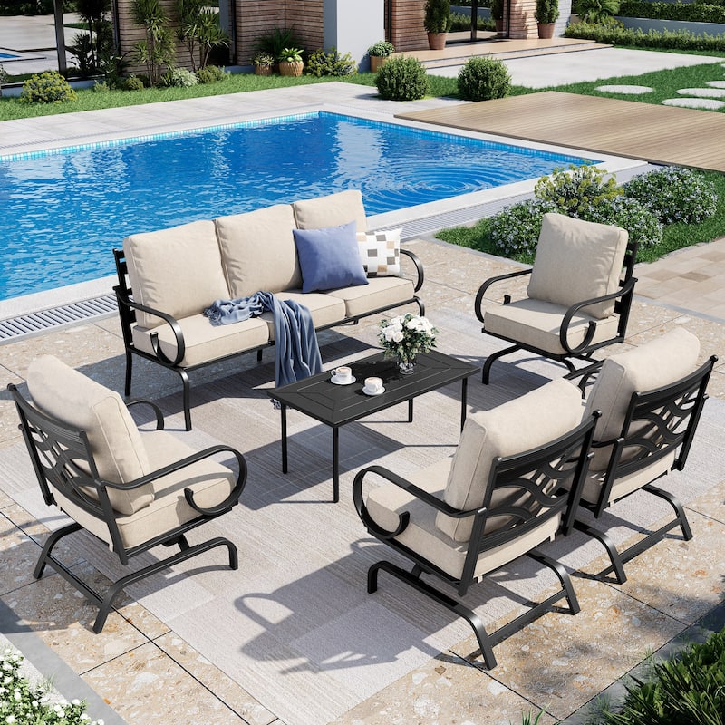 MAISON ARTS 5/7-Seat Patio Conversation Set with 3-Seat Sofa, 2/4 Single Chairs, 2-Seat Sofa and 1 Coffee Table - Set 1 - 6-Piece