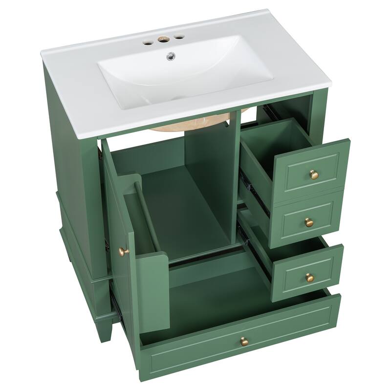 30" Bathroom Vanity with Sink,with Shelf and Three Drawers