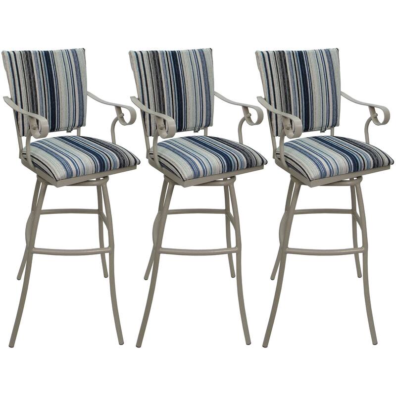 Set of 3 Outdoor Indoor Bar Stool Counter Extra Tall - Jenna PB Arms - Driftwood Blues - Beige - Extra Tall