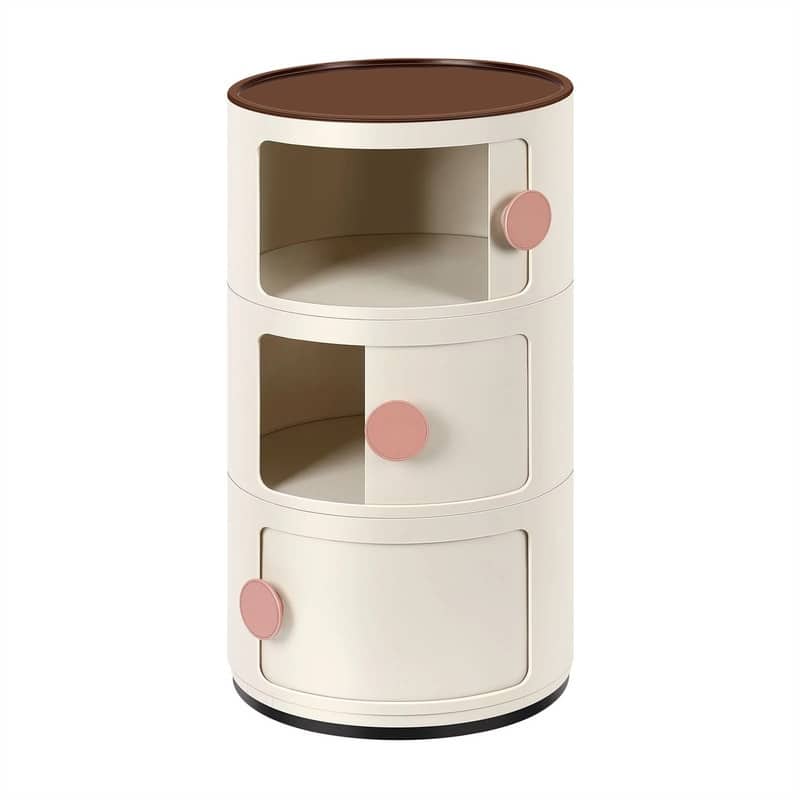 Sliding Barrel Modern Bedroom Nightstand - Beige