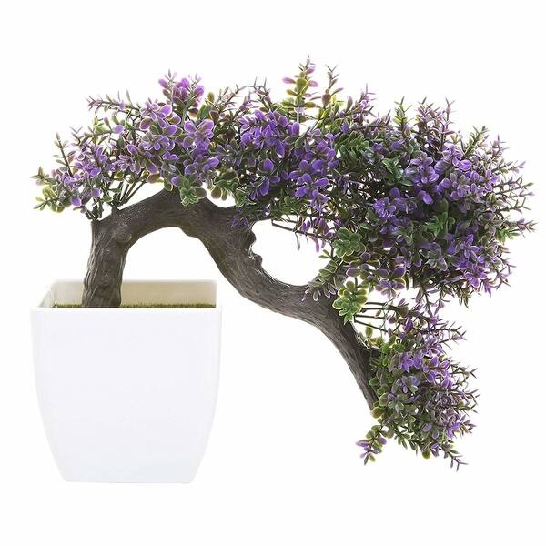 Shop Mygift Purple Blossom Artificial Bonsai Tree Faux Potted Plant W White Planter Overstock 27727968