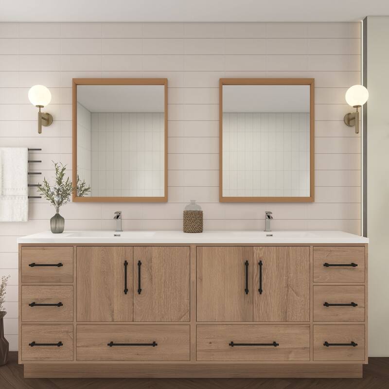Victoria 84'' Freestanding Vanity with Double Reinforced Acrylic Sink - 83.5 - Oak Finish - Red Oak