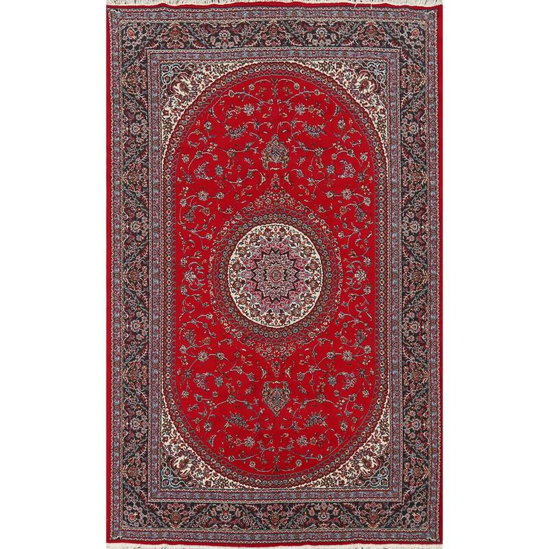 Traditional Floral Red Kashmar Turkish Area Rug Machine Made Carpet - 6'3" x 9'6"