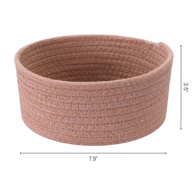 Round Woven Storage Basket, Small Storage Bin for Entryway Desk Key Tray Bowl, Catchall Home Decor - Brown - 8*8*3.5in