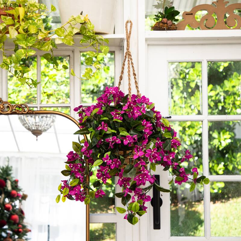 28-in UV Resistant Artificial Bougainvillea in Hanging Basket