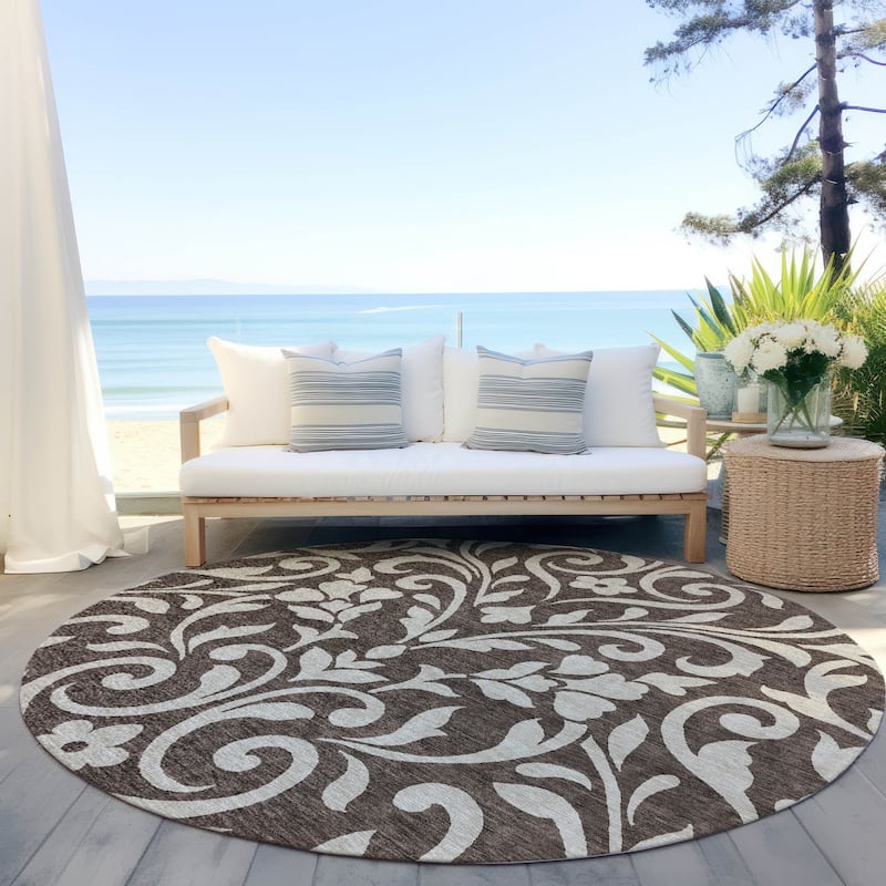 Machine Washable Indoor/ Outdoor Chantille Traditional Rug - Chocolate - 8' x 8'