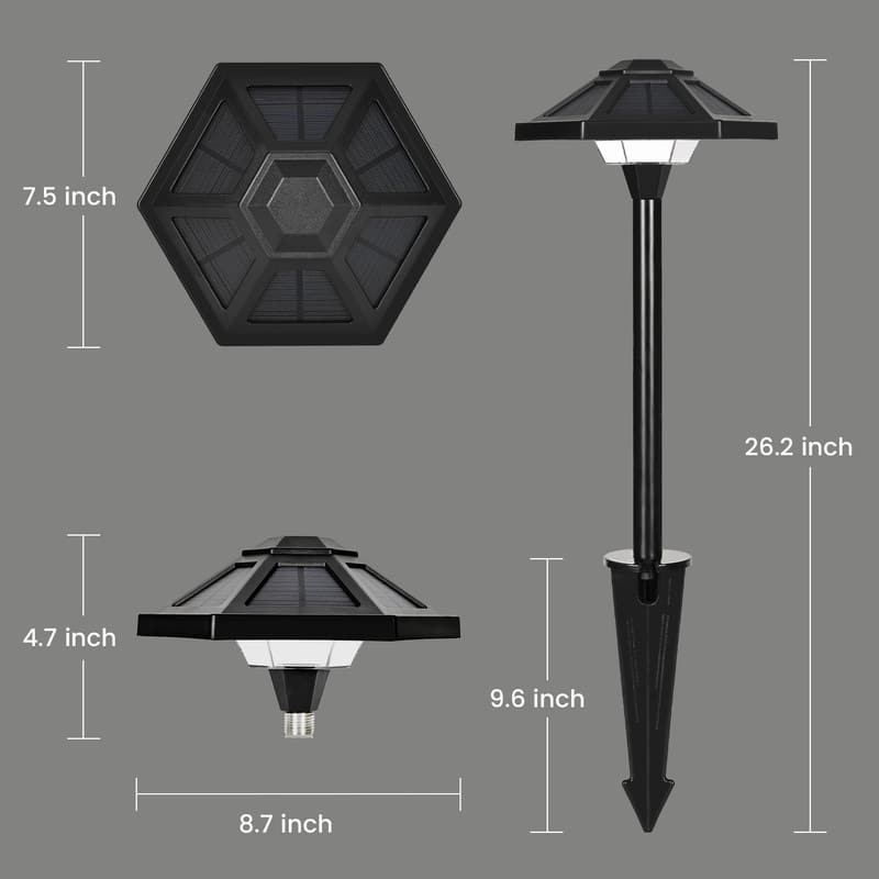 FKHouse Black Solar LED Warm White Waterproof Path Light 2-Pack