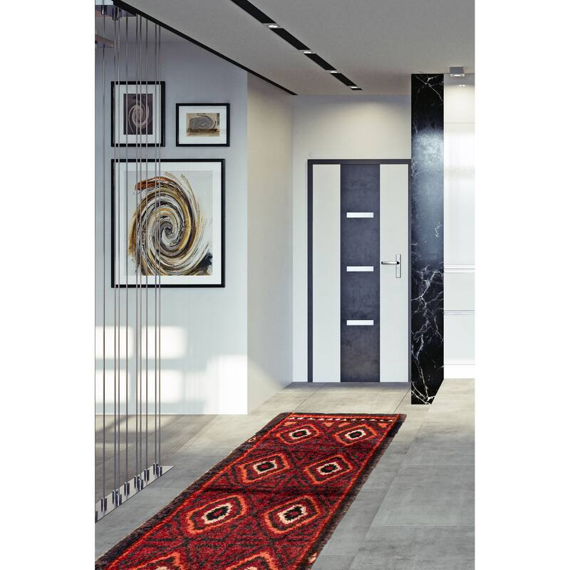 ECARPETGALLERY Hand-knotted Afghan Shiravan Red Wool Rug - 3'3 x 11'10