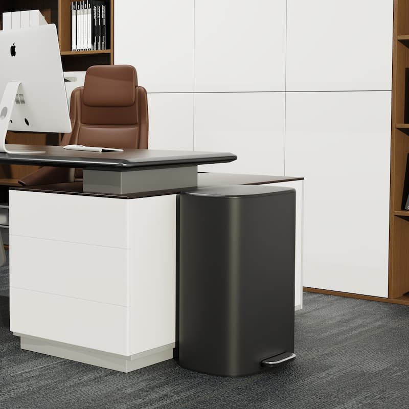13 Gallon 50L Kitchen Foot Pedal Operated Soft Close Trash Can - Stainless Steel Ellipse Bustbin - Wood