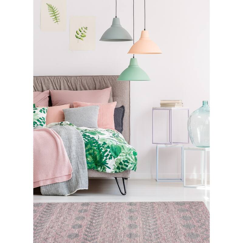 ECARPETGALLERY Braid weave Sienna Pink Wool Rug - 5'11 x 9'0