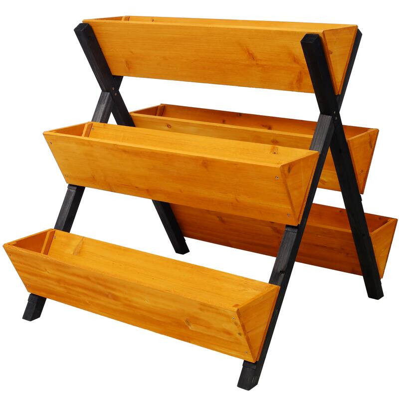 3 Tiers Wooden Vertical Raised Garden Bed with Legs,Brown Planter Raised Beds Kit for Flowers Herbs Vegetables - Brown