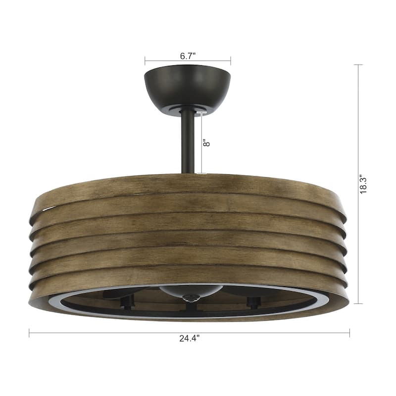 24.4" Farmhouse/ Retro Metal Bladeless Caged Ceiling Fan with Remote