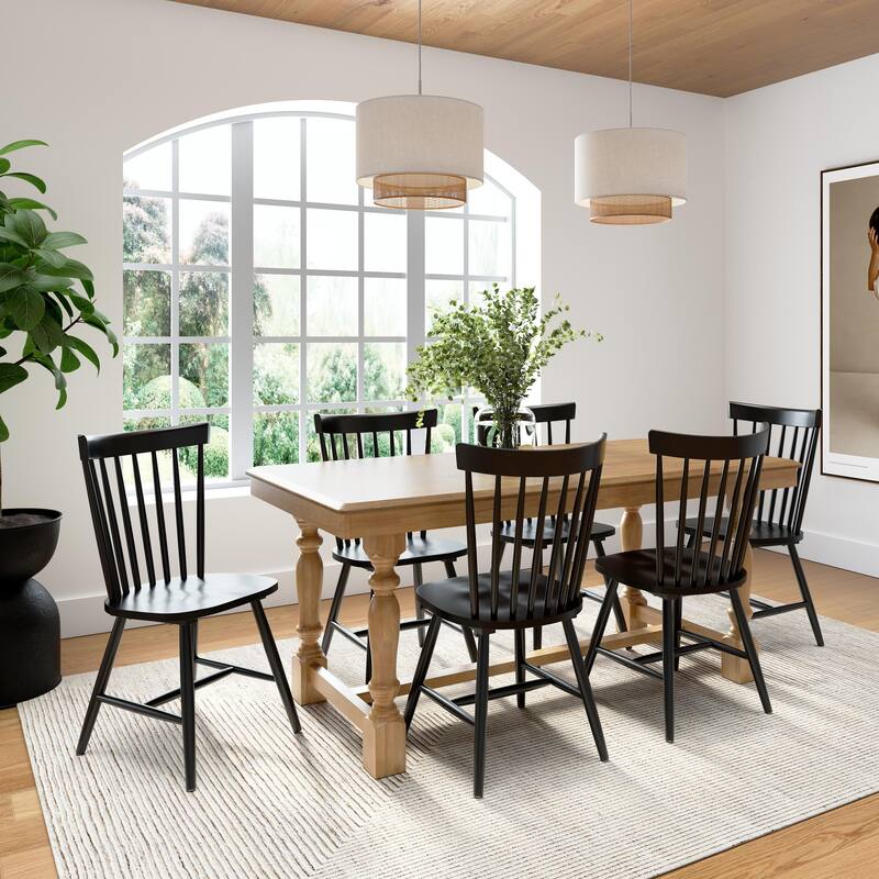 Bush Furniture Sterling 67W Dining Table with 6 Spindle Dining Chairs - Natural Honey Brown/Black Paint