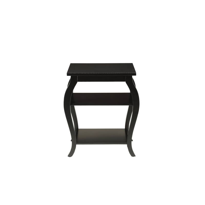 HomeRoots 23" Black Wood Bow Leg End Table With Two Shelves - 20" W x 18" D x 23" H