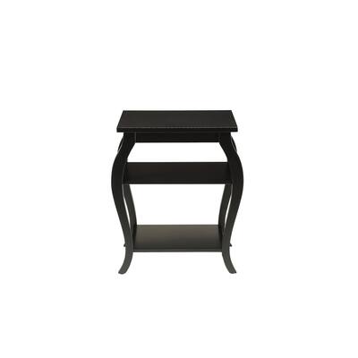 HomeRoots 23" Black Wood Bow Leg End Table With Two Shelves - 20" W x 18" D x 23" H