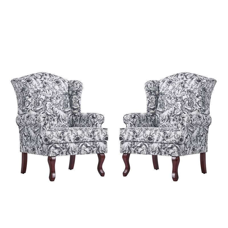 Set of 2 Elegant Living Room Wing Back Arm Chair Upholstered Accent Chair