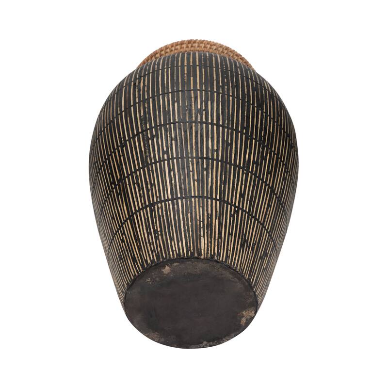 Handcrafted Decorative Table Vase with Artisan Texture, 19", Black