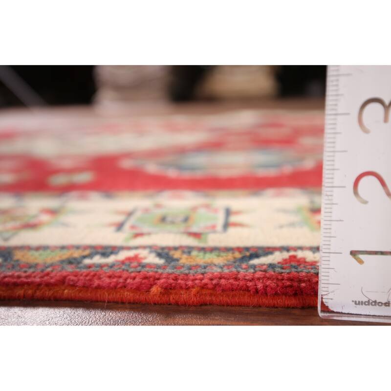 Geometric Red Kazak Accent Rug Hand-Knotted Bedroom Wool Carpet - 3'10" x 5'10"