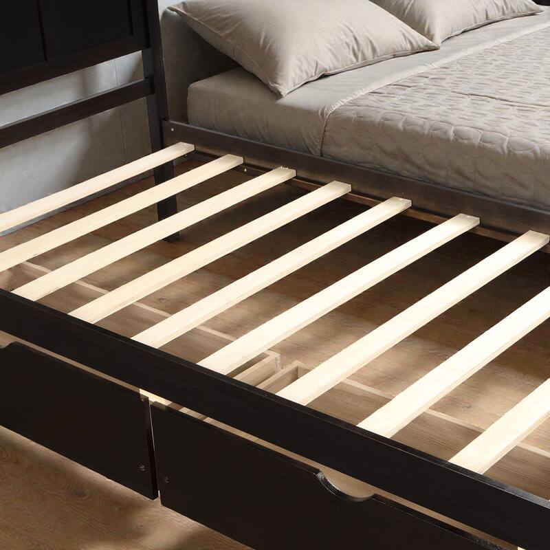 Twin Size Platform Storage Bed with 2 Drawers, Solid Wood & MDF Frame, Under-Bed Rolling Drawers, No Box Spring Needed