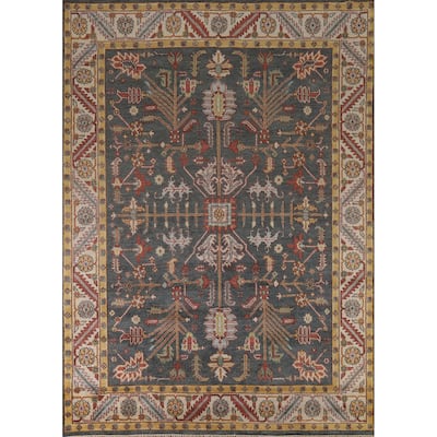 Oushak Indian Area Rug Handmade Grey Wool Carpet - 7'11" x 10'0"