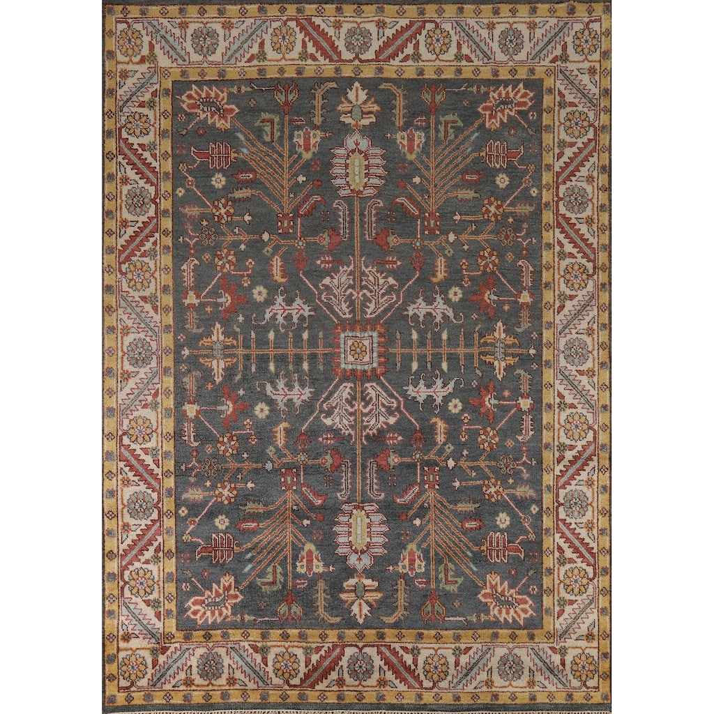 Oushak Indian Area Rug Handmade Grey Wool Carpet - 7'11" x 10'0"