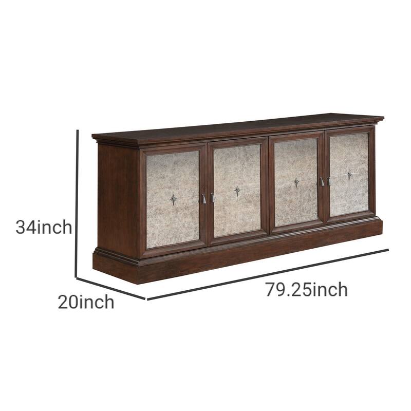 Traditional Wooden Buffet with Textured 2 Double Door Cabinet, Brown