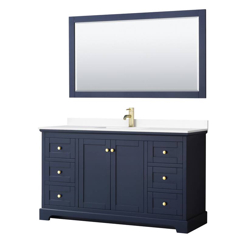Wyndham Collection Avery 60" Free Standing Single Basin Vanity Set - Dark Blue / White Cultured Marble Top / Brushed