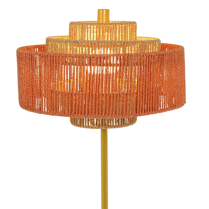 Katie Bohemian Tiered Rope Floor Lamp with Gold Base