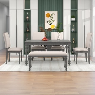 6 Piece Dining Table Set Rectangular Table w/4 Chairs & Bench - Bed ...