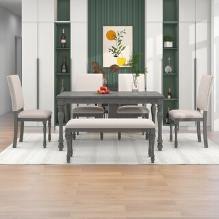6-Piece Wood Dining Table Set with 4 Chairs and Bench - Bed Bath ...