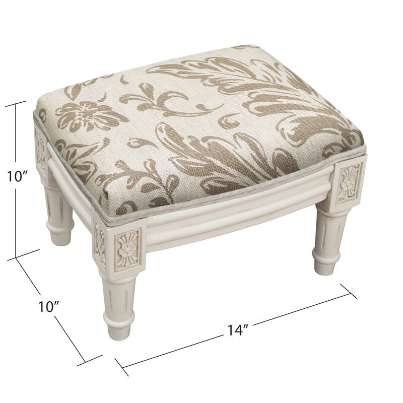 Taupe Tuscan Floral Footstool with antique white finish