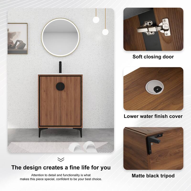 BNK 24/30 inch Freestanding Single Sink Bathroom Vanity with Soft Close Door and 1 adjustable shelf