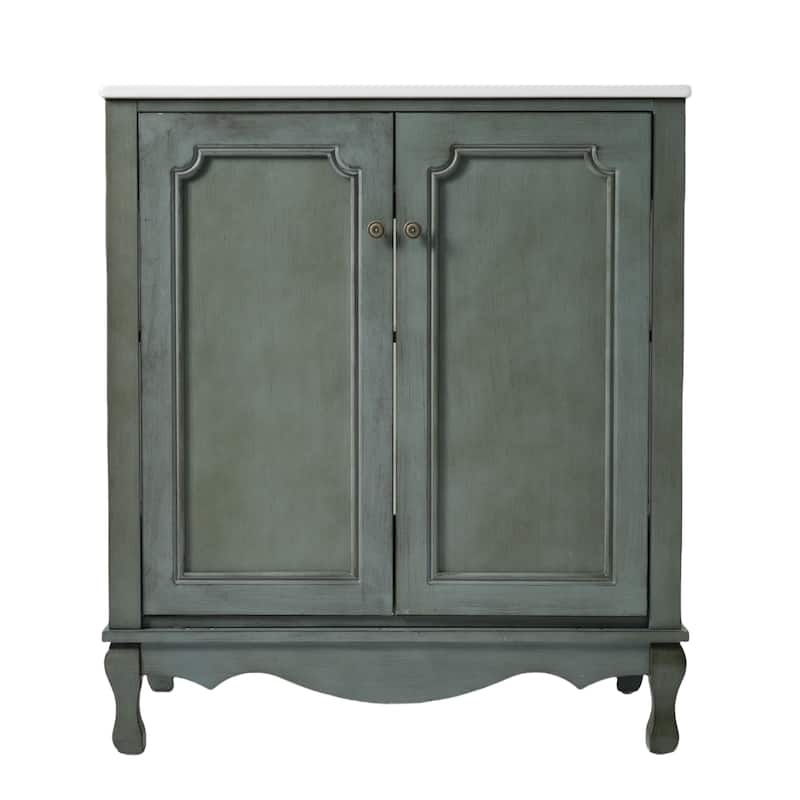 30" Bathroom Vanity with Rectangle Ceramic Sink, Antique Handles and 2 Doors, Solid Wood Legs and Adjustable shelves