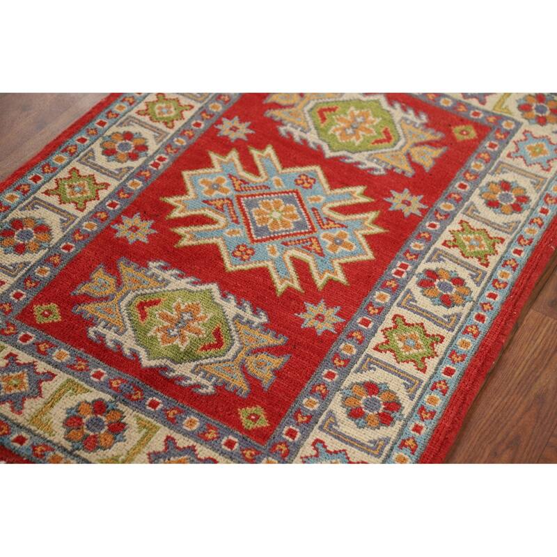 Red Traditional Kazak Foyer Rug Hand-Knotted Wool Carpet - 2'0" x 3'0"
