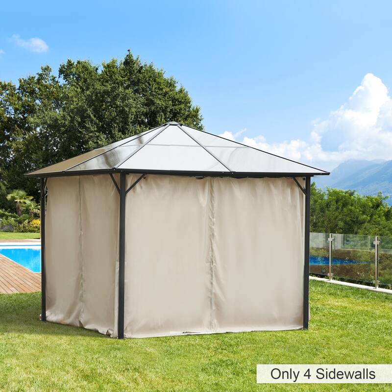 10'x10' Universal Gazebo Sidewall Set with Panels, Hooks & C-Rings for Pergolas & Cabanas, Beige