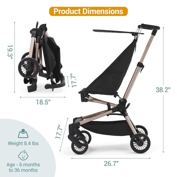 dimension image slide 0 of 3, Lightweight Baby Stroller, Travel Compact Foldable Toddler Stroller