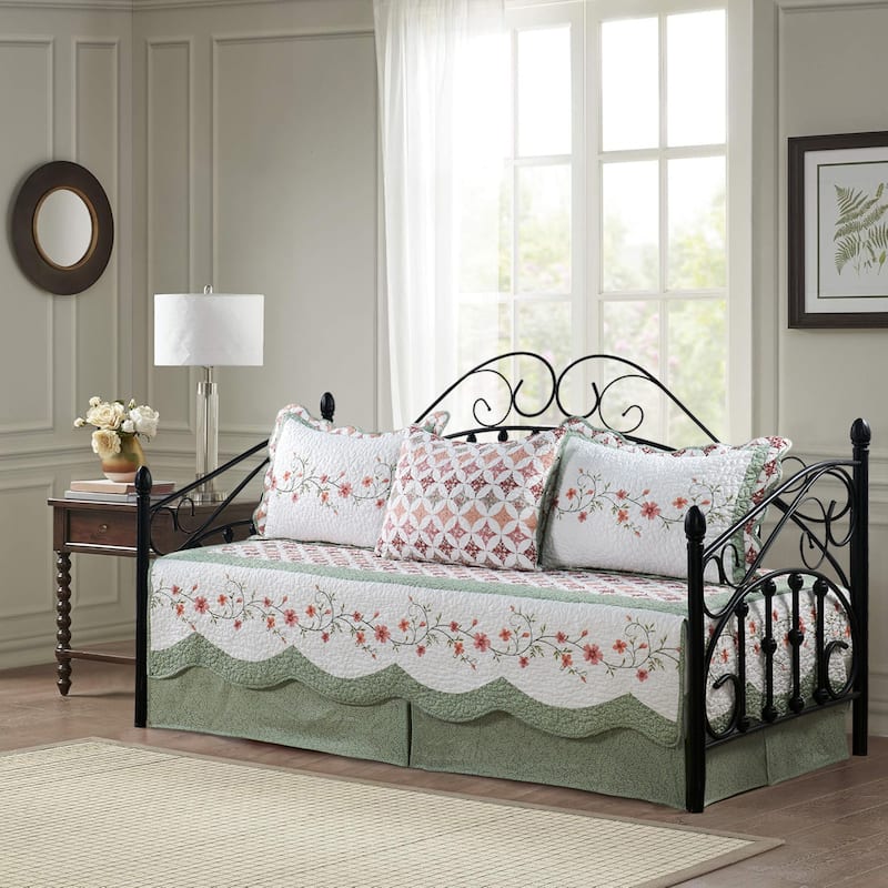 5 Piece Embroidered Daybed Cover Set with Bedskirt