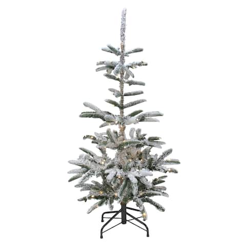 4.5 Ft Pre-Lit Nordmann Fir Artificial Flocked Christmas Tree - Warm Clear LED Lights - 4.5 Foot