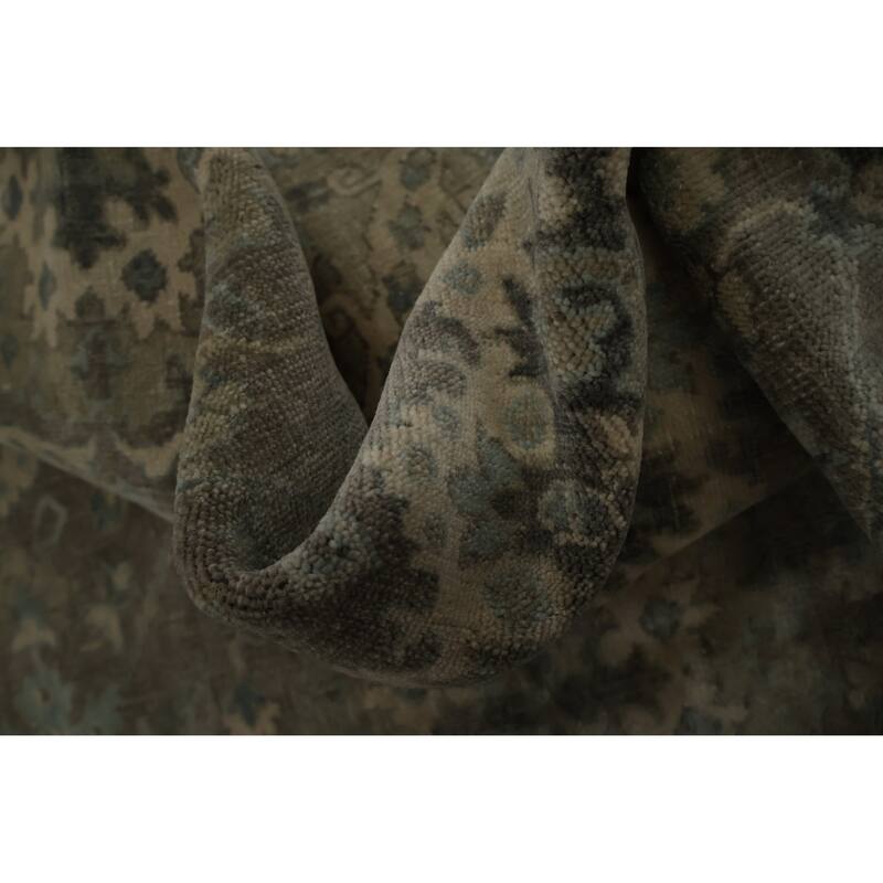 Hand Knotted Oriental 100% Wool Carpet Transitional Floral Greys & Charcoal Oushak Area Rug - 8' 7'' X 6' 0''