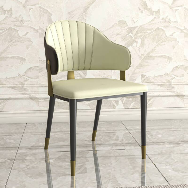 Leather Dining Chair in Iron Set of 2 with Gold Accents Design Modern Ergonomic Side Arm Chair