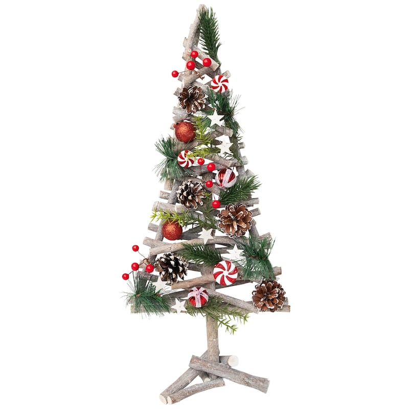 Glittered Peppermint Candy Wooden Tree Artificial Christmas Decoration - 21.5"