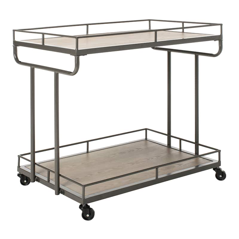 SAFAVIEH Tennessee 2-Tier Rectangle Bar Cart - Rustic Oak / Gunmetal - 32" x 21" x 32" - 32"Wx21"Dx32"H
