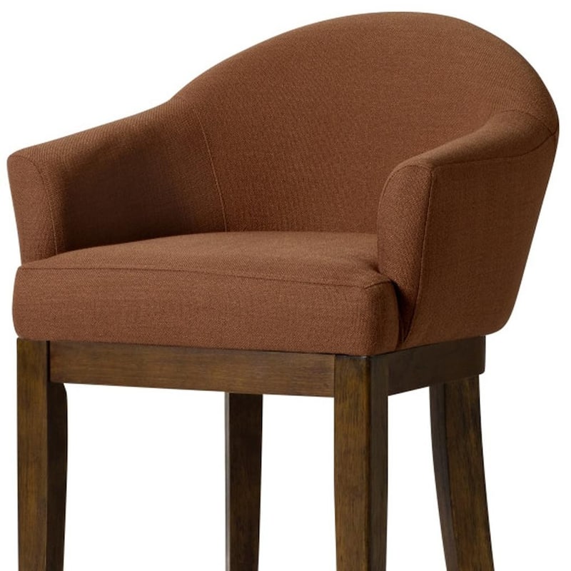 HomeRoots 36" Bone and Brown Fabric and Solid Wood Counter Height Swivel Bar Chair