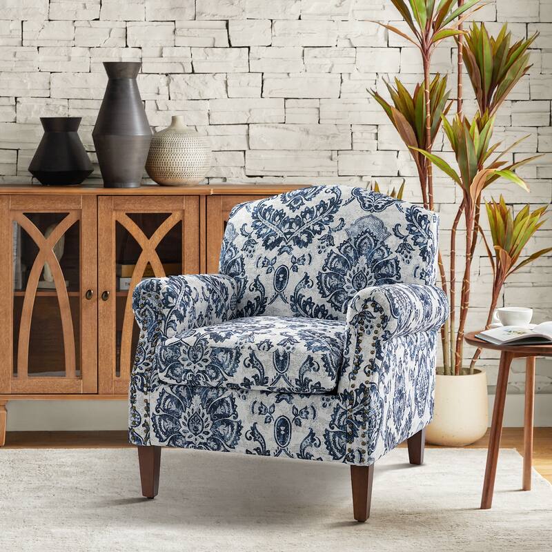 Giampiero Wooden Upholstery Armchair with Nailhead Trims by HULALA HOME - Navy