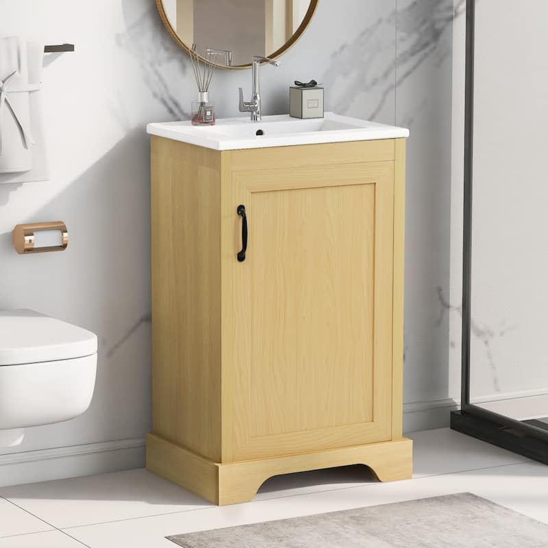20" Natural Wood Bathroom Vanity Cabinet with Sink, Soft Closing Door and Adjustable Shelve