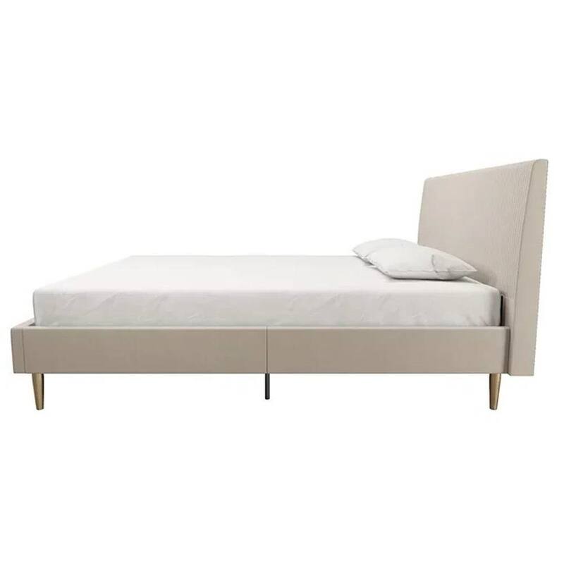 Off-White Ivory Cream Upholstered Platform Bed Frame with Headboard